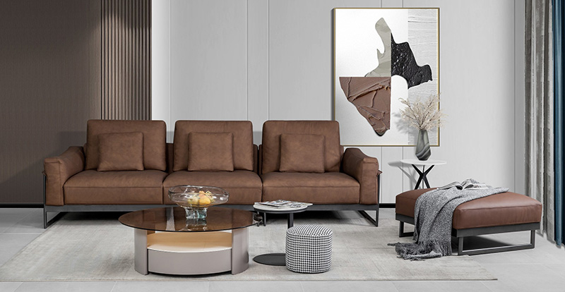 Estilo italiano Minimalista Apartamento Grande Sala de Estar Sofá de Penas de Couro Combinação 621020